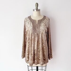 Brocade Velvet Burnout Shirt Gold Small